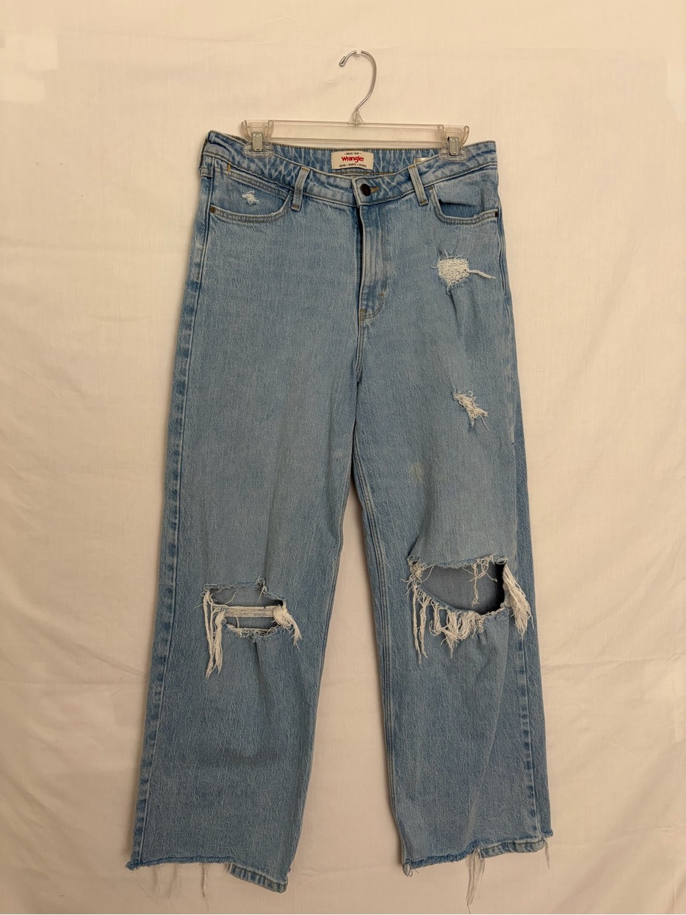 Wrangler Women Light Wash Distressed Mid Rise Loose Straight Sz 6 28x30(A876)